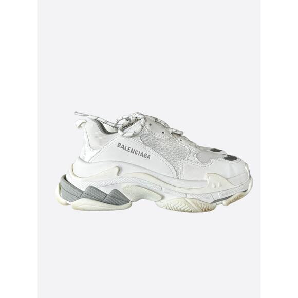 Balenciaga White & Grey Triple S Sneakers - Picture 1 of 8